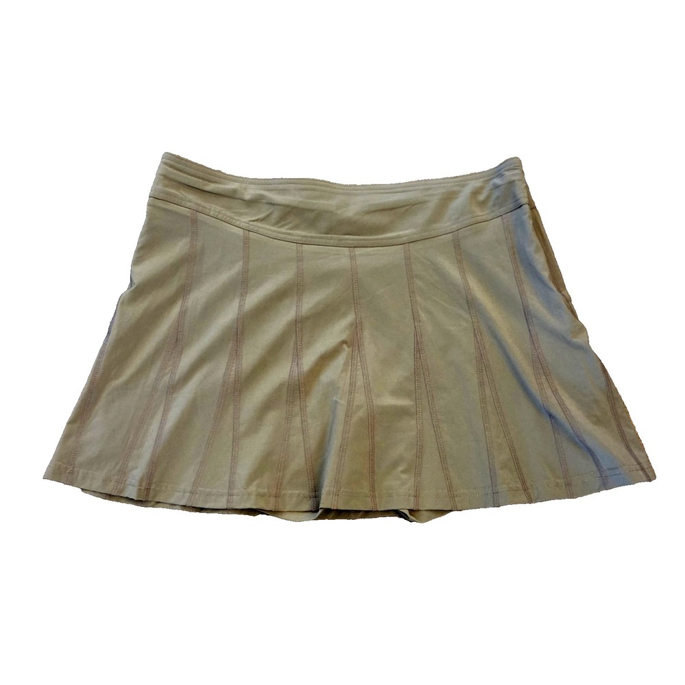 ATHLETA Wear About Skort Skirt Womens Sz 14 Khaki Tan Golf Tennis Sports Style